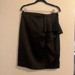 Calvin Klein Black Satin Pencil Skirt with Ruffle Detail Size XL